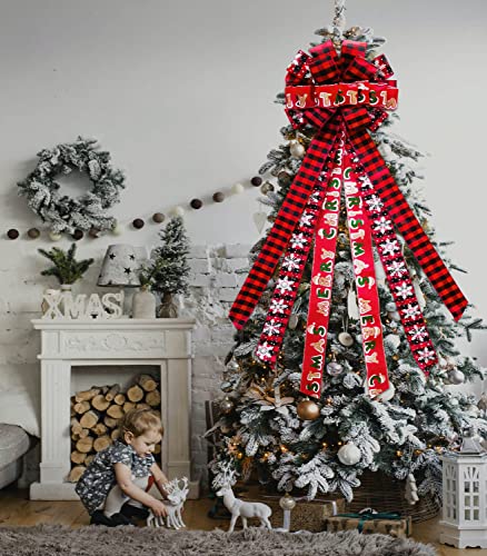 Christmas Tree Topper Bow Decorations - Large Red & Black Plaid Buffalo Bow