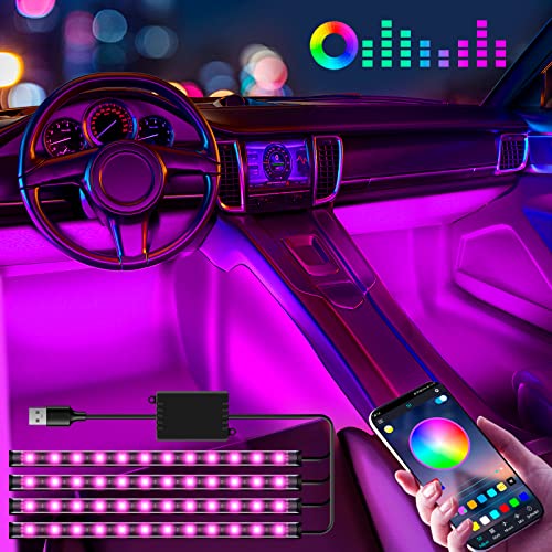 Car Led Lights Interior 4 Pcs 48 Led Strip Light For Car w/ USB Port APP Control