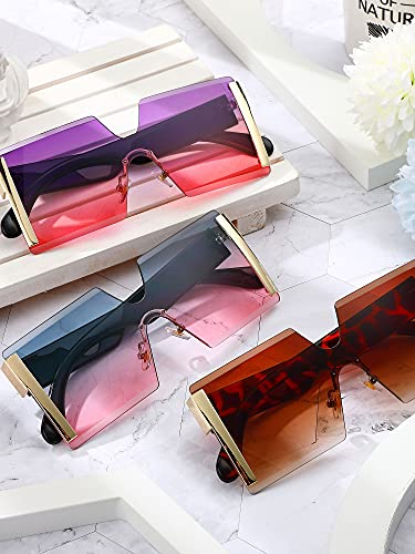 3 Pieces Oversized Square Sunglasses for Women Trendy Fashion Rimless Frame Glasses Transparent Eyewear