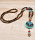 Vintage Long Turquoise Wood Beads Necklace for Women