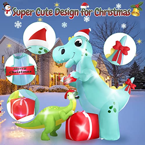 8FT Dinosaur Christmas Inflatables Decoration w/ LEDs