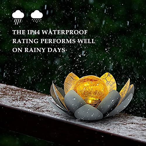 Lotus Solar Light  Garden Decor ,Waterproof LED Crackle Globe Glass Flower Light