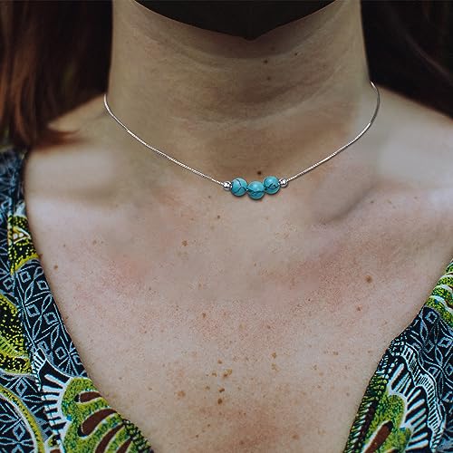 Silver Turquoise Choker Necklace for Women Dainty Western Turquoise Jewelry as Boho Gifts for Girl, Turquoise