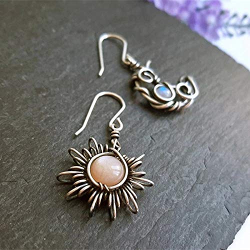 Retro Sun Moon Earrings Moonstone Asymmetric Boho style Earrings for Women Jewelry