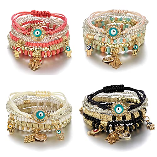 4/2 Sets Bohemia Evil Eye Beads Bracelets for Women