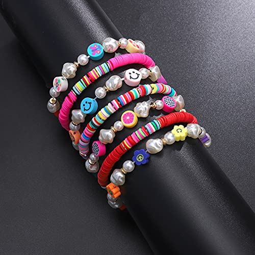 Colorful Beaded Stretchable Rainbow Heishi Stackable Bracelet Set