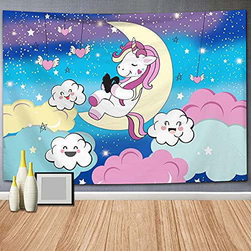 Cartoon Pink Unicorn Tapestry for Girls Bedroom Decoration (51.2"H x 59.1"W)