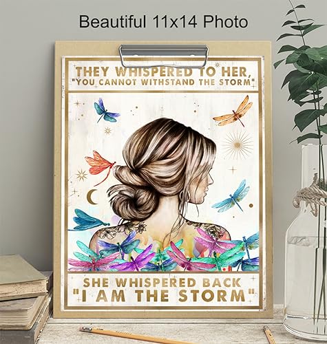 Motivational Boho Wall Art LARGE 11x14 - She Whispered Back I Am The Storm - Positive Quotes Wall Decor
