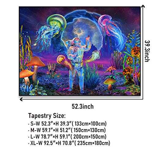 Extra Large Blacklight Astronaut Jellyfish Tapestry