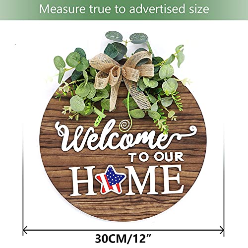 Interchangeable Seasonal Welcome Sign Front Door Decoration, Rustic Round Wood Wreaths Wall Hanging