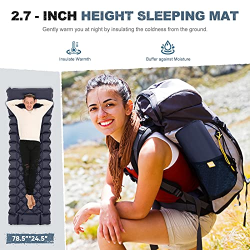 Camping Sleeping Pad - Ultralight Foot Press Inflatable  w/ Built-in Pump