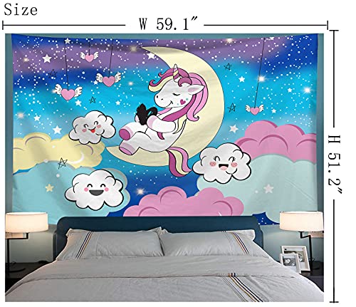 Cartoon Pink Unicorn Tapestry for Girls Bedroom Decoration (51.2"H x 59.1"W)