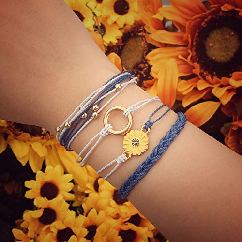 Sunflower String Bracelet Handmade Braided Rope Charms Boho Surfer Bracelet