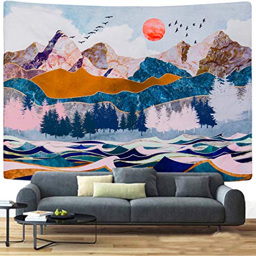 Mountain & Sunset Tapestry Forest Trees Wave Art Tapestry Nature Landscape Home Decoration