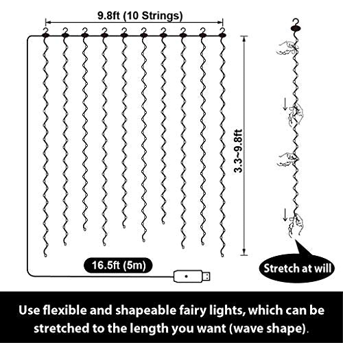 300 LED Fairy Curtain Lights with Remote 8 Modes Timer for Bedroom, 9.8x9.8Ft USB Plug in Adapter