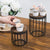 Rustic Brown Burnt Wood & Metal Wire Round Display Riser Stands Set of 2