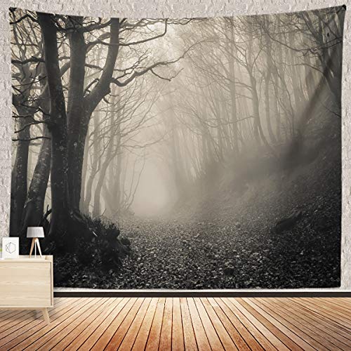 Horror Haunted Forest Tapestry Thick Mysterious Fog Gothic