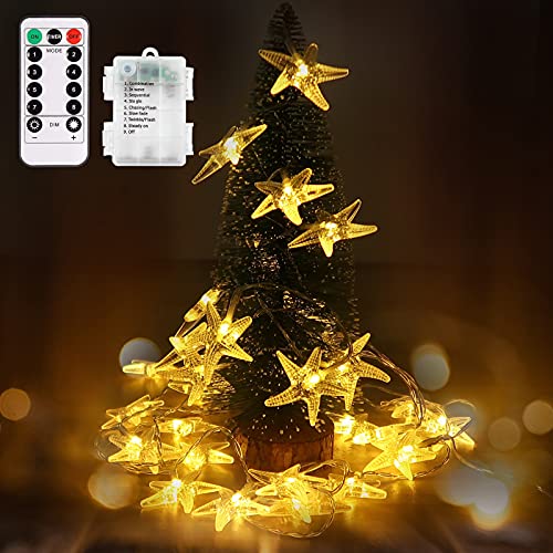 11 Feet 30 LED Starfish Shaped Battery Operated LED Fairy String Lights