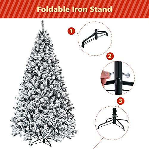 Artificial Christmas, Premium PVC Xmas Full, Flocked Snow Pine Tree with Solid Metal Stand, Ideal for Indoor and Outdoor (6FT),