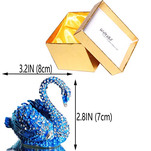 Diamond Blue Swan Trinket Box Hinged Hand-painted Figurine