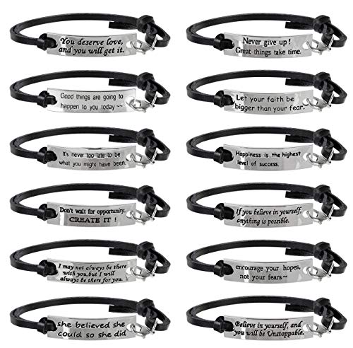 12 Pcs Bulk Inspirational Gifts Leather Bracelets for Women