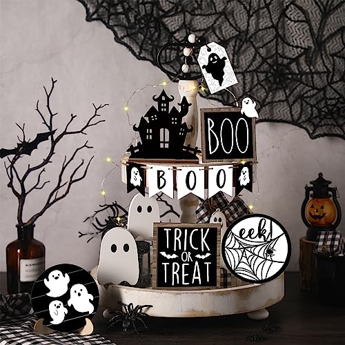 15 Pcs Halloween Tiered Tray  Set Cute  Wooden Signs Farmhouse Rustic