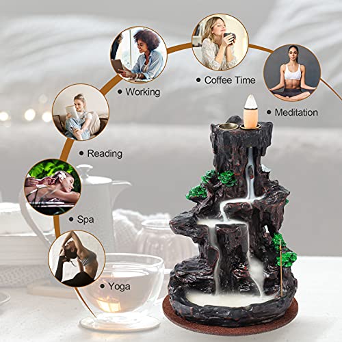 Backflow Incense Holder Waterfall 2 Sides, w/ 120 Backflow Incense Cones & 30 Incense Sticks