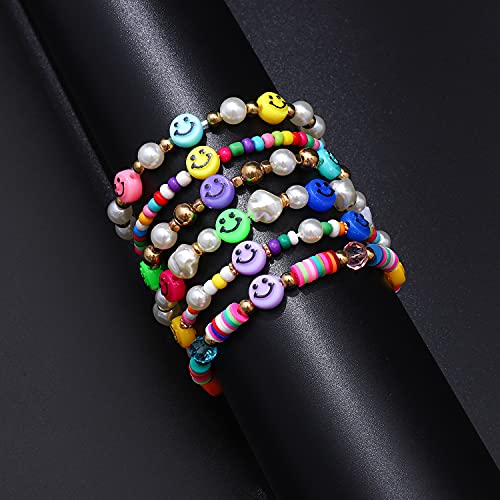 Colorful Beaded Stretchable Rainbow Heishi Stackable Bracelet Set