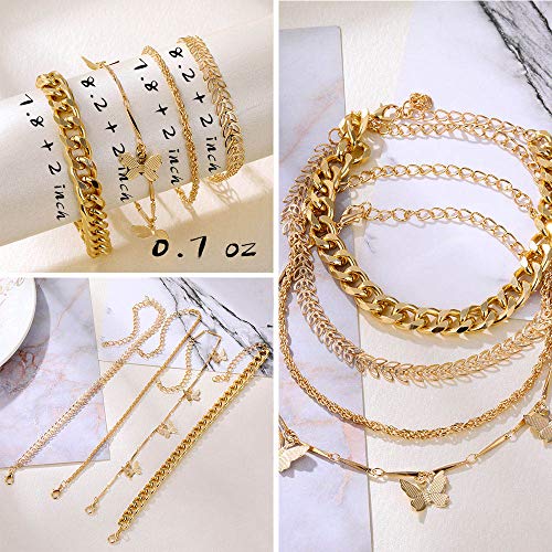 (24 PCS) Boho 14k Gold Plated Chain Bracelets Set for Women