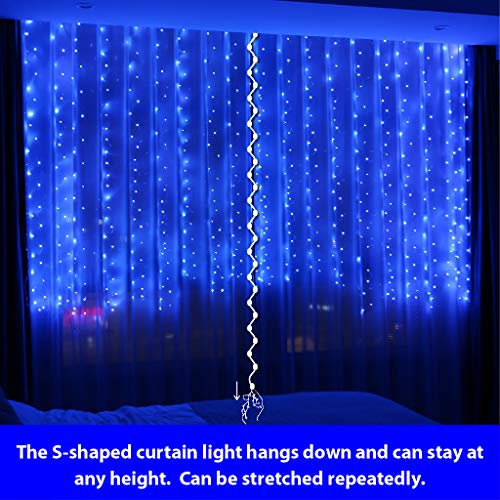 300 LED Fairy Curtain Lights with Remote 8 Modes Timer for Bedroom, 9.8x9.8Ft USB Plug in Adapter