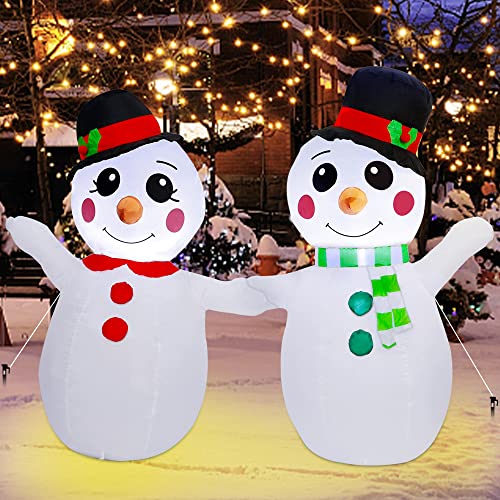 3.9 FT Inflatable Lighted Christmas Snowman Couple Wearing Hats