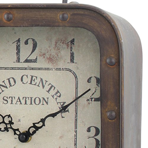 Large Square Rustic Metal Clock w/ Handle & Rivet Detail