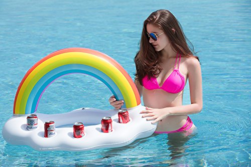 Inflatable Rainbow Cloud Drink Holder for Pool Float Party