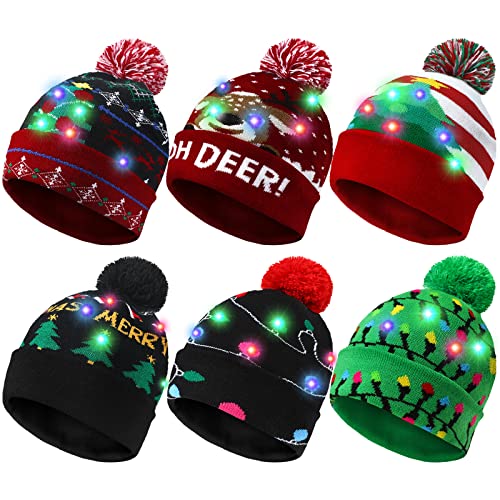 LED Christmas Sweater Beanie Hat for Men/Women