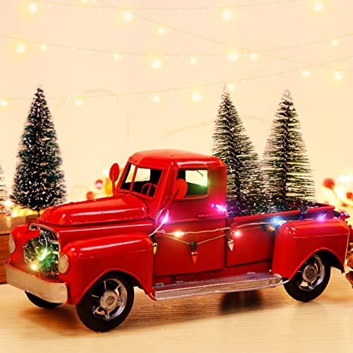 Christmas Farmhouse Red Truck w/ String Lights