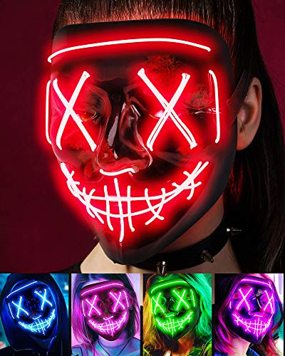 Scary Halloween Mask, LED Light up Mask Cosplay, Glowing in The Dark Mask Costume 3 Lighting Modes