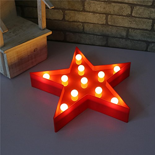 LED Plastic Marquee Light Star Shaped Wall Décor Battery Operated (Red)