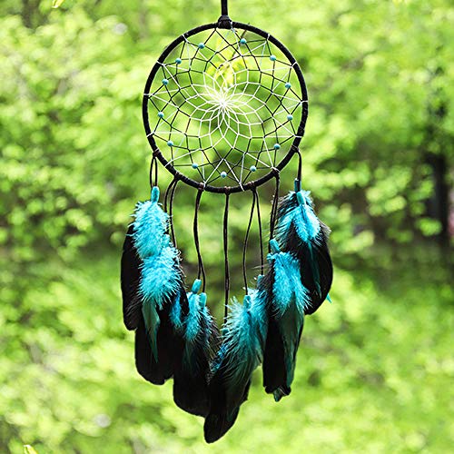 Blue Dream Catchers Handmade, Boho Traditional Circular Net for Wall Hanging Decor,