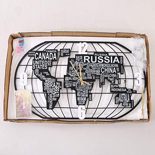 Large Metal Wall Clock w/ MDF World Map Decoration, Silent Movement w/ DIY LED Light Strip & Postcard