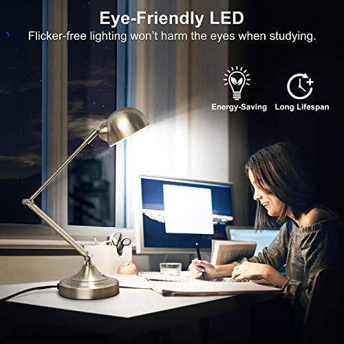 LED Desk Lamp w/ USB Charging Port, Swing Arm, Fully Dimmable, Eye-Caring