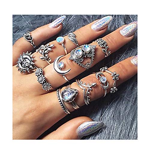 Vintage Ring Set Carved Knuckle Crystal Rings Set Gold Stackable Midi Rings Finger Jewelry for Women