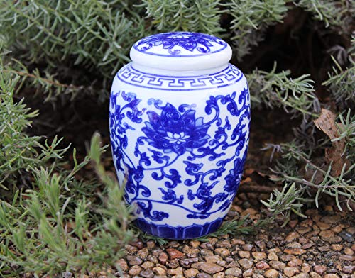 Decorative Blue & White Lotus Pattern Porcelain Storage Container or Home Decoration