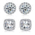 18K White Gold Plated Round Square Cubic Zirconia Simulated Diamond Halo Stud Earrings (2 Pairs)