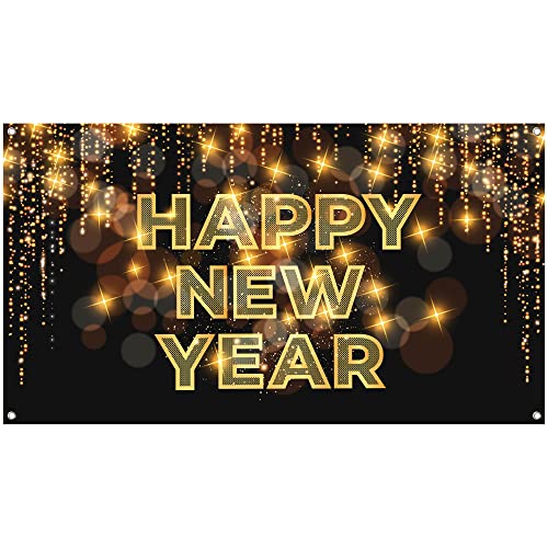 Xtra Large Happy New Year Banner - Black, 72 x 44 Inch | 2022 New Year Photo Backdrop