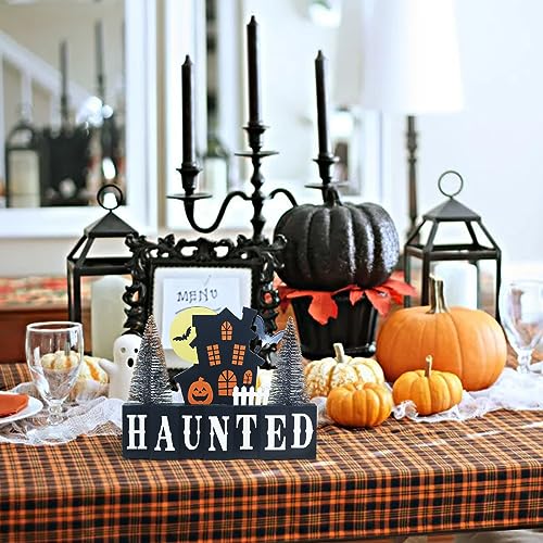 Halloween Decorations Indoor, Large Decorative HALLOWEEN Wood Sign with Ghosts and Spooky Cat