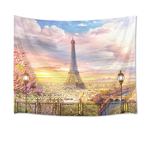 Eiffel Tower Tapestry Spring Scenery of Romantic City  Paris Decoration,60Wx40H inches