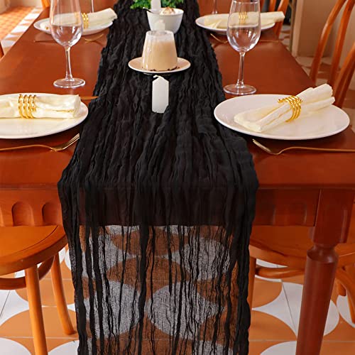 Black Cheesecloth Table Runner, 160inch Long Cheese Cloth Boho Gauze Table Runner
