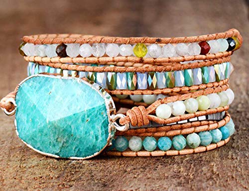 Handmade Boho Natural Stone Wrap Bracelets Turquoises Crystal Beads Bracelet Jewelry