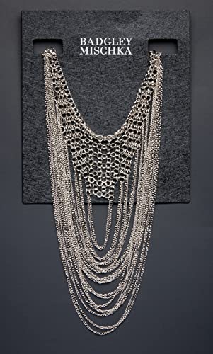 Women's Necklace - Elegant Layered Curb Chain Statement Bib Collar Necklace Costume Jewelry, White