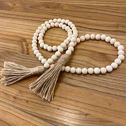 58in Wood Bead Garland with Tassels Rustic Country Decoration